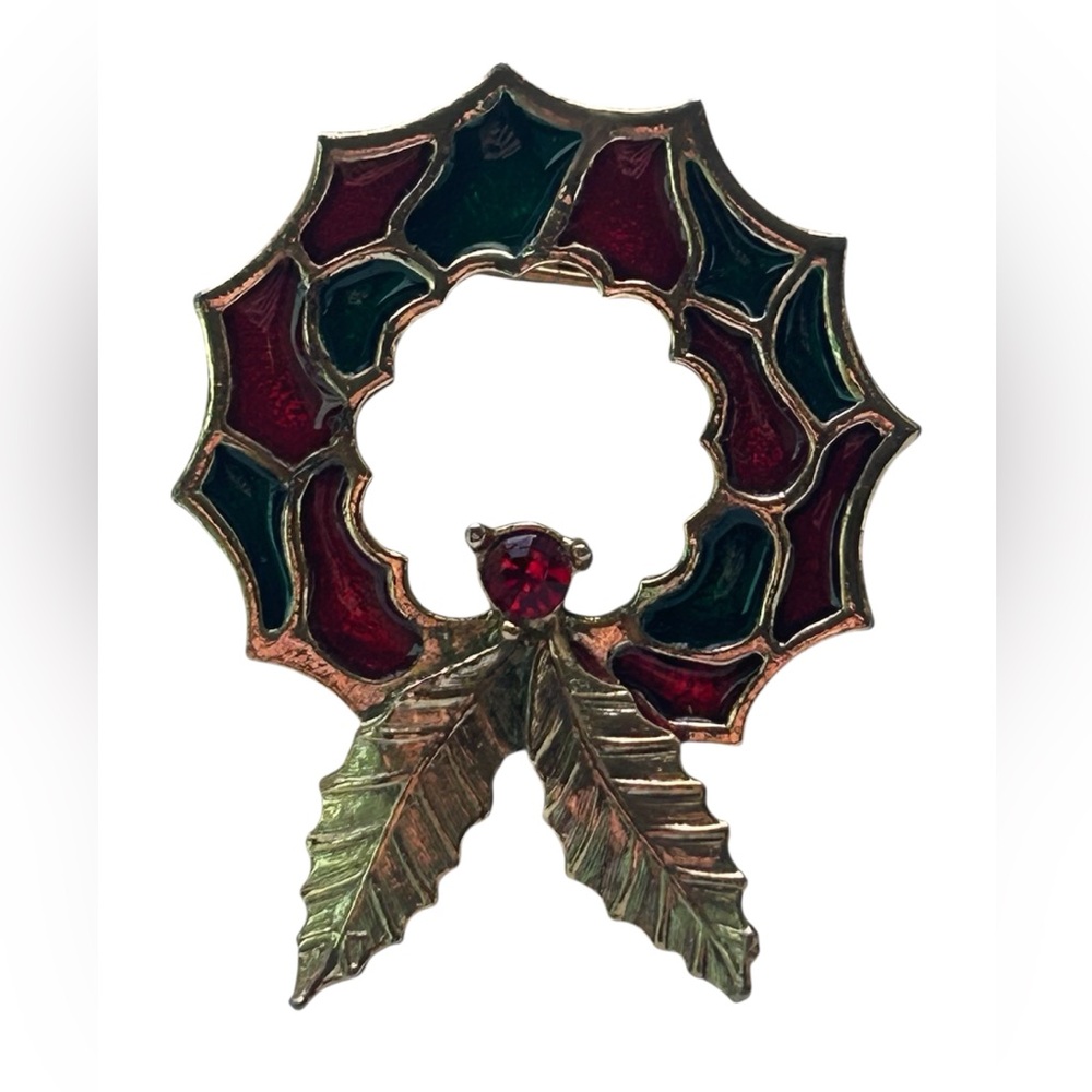 VINTAGE CHRISTMAS WREATH BROOCH B.J